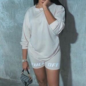 NWT F-OFF! Biker Shorts Set - Cream - Size Small